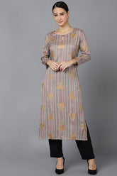 Women Grey Cotton Striped Printed Kurtas
