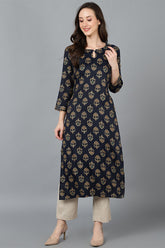 Women Black Cotton Printed Kurta