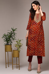 Orange Viscose Rayon Embroidered Kurta VCK9522