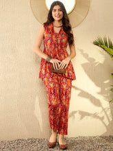 Women Orange Rayon Blend Ikat Printed Co-ord Sets-VCORD1038