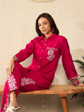 Women Pink Silk Blend Solid Embroidered Regular Coord Sets-VCORD1096