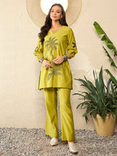 Green Silk Blend Embroidered Solid Co-ord Set VCORD1102