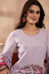 Lavender Silk Blend Embroidered Scalloped Coord Sets VCORD1173