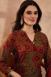 Red Viscose Rayon Printed Straight Coord Sets VCORD1199