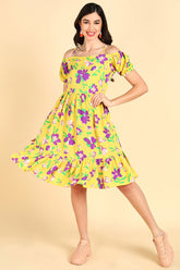 Women Yellow Georgette Printed Dress