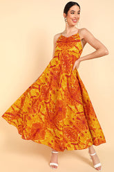 Women Orange Cotton Dyed Dress