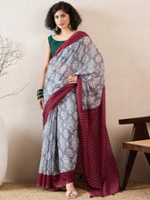 Women Grey Linen Ikat Printed Saree-VFSAR1032