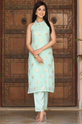 Poly-Chanderi Ethnic Motifs Kurta Set