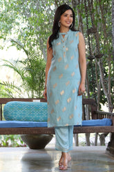 Poly-Chanderi Ethnic Motifs Kurta Set