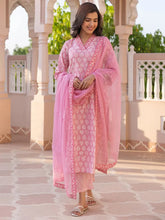 Women Pink Viscose Rayon Paisley Printed Straight Kurta Trouser With Dupatta-VKSKD2219PNK