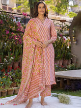 Women Pink Viscose Rayon Floral Printed Straight Kurta Palazzo With Dupatta-VKSKD2224PNK