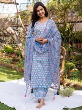 Women Blue Viscose Rayon Floral Printed Straight Kurta Salwar With Dupatta-VKSKD2225BLU
