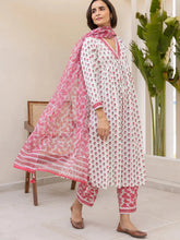Women White Viscose Rayon Floral Printed Straight Kurta Palazzo With Dupatta-VKSKD2229RED