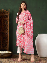 Women White Rayon Blend Floral Printed Straight Kurta Trouser With Dupatta-VKSKD2240