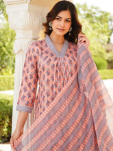 Women Peach Rayon Blend Ethnic Motifs Printed Straight Kurta Trousers With Dupatta-VKSKD2335