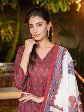 Women Maroon Rayon Blend Floral Printed A-Line Kurta Palazzos With Dupatta-VKSKD2373