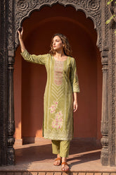 Green Pure Cotton Ethnic Motifs Printed Straight Kurta Sets VKSKD3201