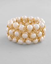 Women White and Gold Toned Perals Gold Plated Multi Strand Bracelet