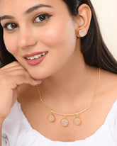 One Gram Gold Plated Stone Studded Necklace and Earrings Set