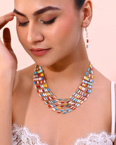 Multi Coloured Long Necklace With Earrings Set-VOJ307
