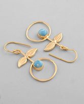 Gold Plated Blue Stone Studded Circular Drop Earrings-VOJ339