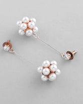 Rose Gold-Plated Handcrafted Floral Pearl Drop Earrings-VOJ341