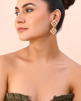 Gold Plated Pearl And Gold Stone Drop Stud Earrings-VOJ355