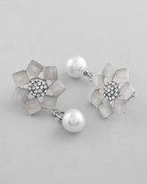 Silver Plated Floral Stone Studded Earrings-VOJ366