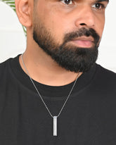 Silver Plated Men Chain With Rectangular Shaped AD Stone Studded Pendent