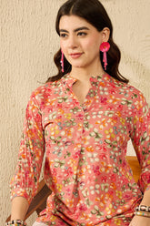 Pink Viscose Rayon Floral Printed Regular Top VT1310