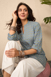 Grey Cotton Blend Floral Printed Regular Top VT1372