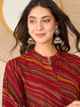 Women Red Cotton Blend Leheriya Printed Regular Top-VT1385