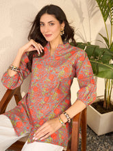 Women Grey Cotton Blend Floral Printed Regular Top-VT1388