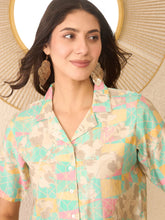 Women Multi Cotton Blend Abstract Printed Crop Shirt Style Top-VT1400