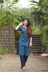 Women Blue Printed Kurta with Trousers(JOKS 1328 Blue)-JOKS-1328