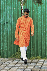 Men Orange Printed Kurta Only