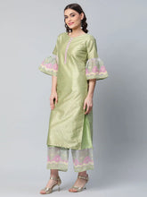 Light Green Poly Silk Gold Printed Kurta Palazzo Set-AHKUPZ-COMBO-428