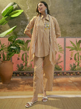 Stylum Women's Mustard Striped Printed Cotton High-Low Co-Ord Set (CSMUSTARDMOB)