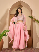 Stylum Women's Peach Solid & Embroidered Georgette Co-Ord Set (CSPEACHREXXA)