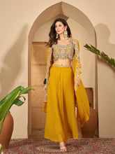 Stylum Women's Yellow Solid & Embroidered Georgette Co-Ord Set (CSYELLOWFLY)