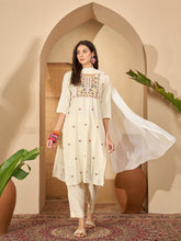 Stylum Women's Cream Solid & Embroidered Rayon Straight Kurta Pant Dupatta Set (KPDCREAMGONNY)