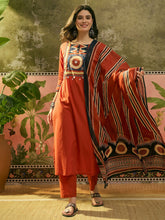 Stylum Women's Orange Solid Cotton Straight Kurta Pant Dupatta Set (KPDORANGERAWAL)