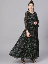 Black Printed Georgette Anarkali Kurta With Dupatta-AHKUDU-Combo-148