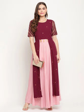 Wine Crepe Glitter Print Dress-AHDRCRGP-874