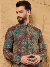 Ethnic Bay Mens Multi Viscose Rayon Geometric Embroidered Chikankari Straight Kurta With Pant Set-MKSET1180