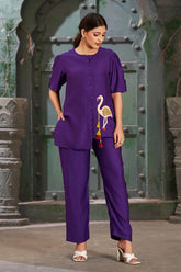 Plus Size Purple Silk Cotton Solid Asymmetric Co-Ord Set-CL-EW-2015