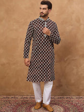 Ethnic Bay Men Brown Viscose Rayon Solid Embroidered Straight Kurta With Pant Set-MKSET1536