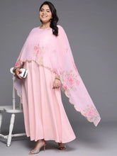 Plus Size Floral Printed Cape Sleeves Layered Ethnic Gown-AP-AHEDCRDP-236