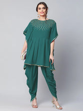 Dark Green Glitter Printed Kurta with Dhoti Pants-AHKUDH-COMBO-466