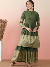 Ethnic Motifs Printed Pleated Mandarin Collar Anarkali Kurta With Sharara-AHKUSH-COMBO-973